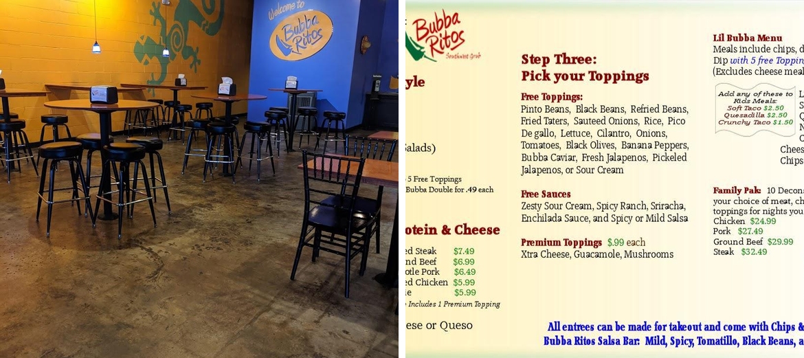 Bubba Ritos Menu