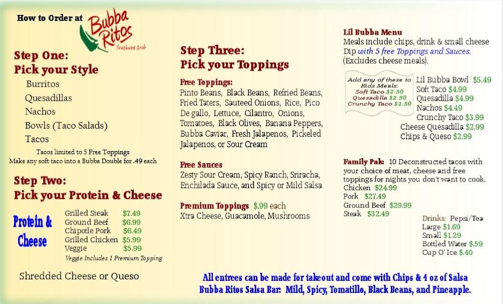 Bubba Ritos Menu image 1